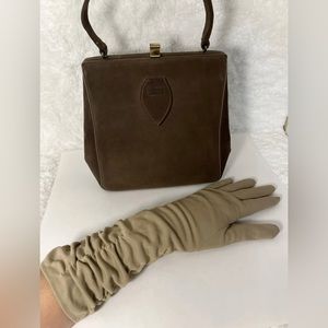 Parisstyle-30's/40's Vintage, Brown, Suede, Handbag + French, Beige, Glove Set.